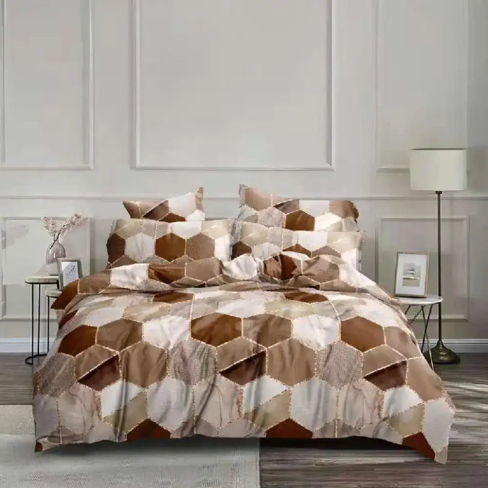Honeycomb marble brown & beige bedding set bedroom duvet cover