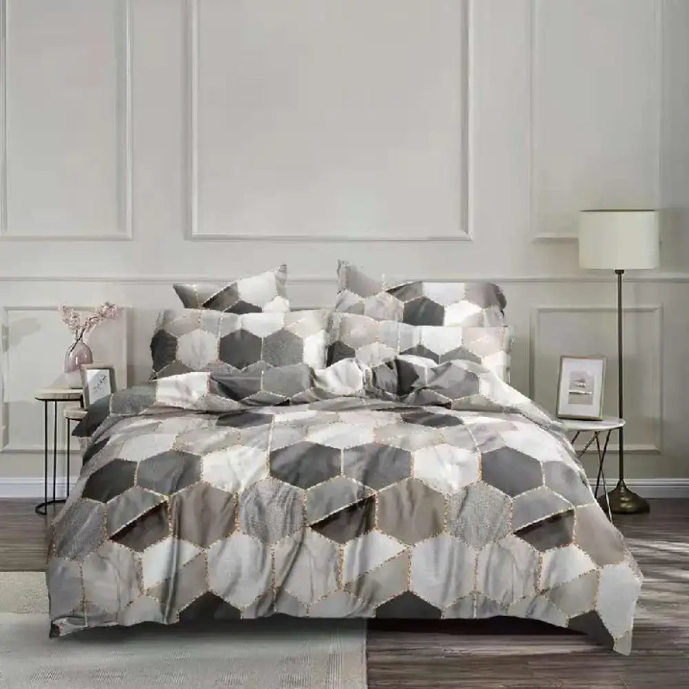 Honeycomb marble brown & beige bedding set bedroom duvet cover