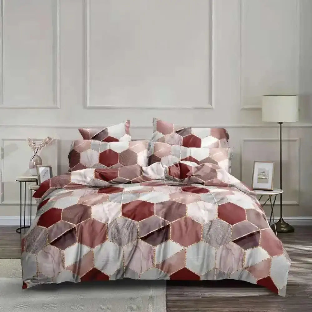 Honeycomb marble brown & beige bedding set bedroom duvet cover