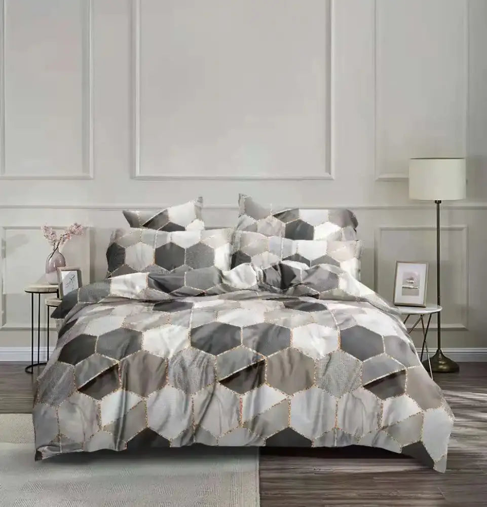 Honeycomb marble brown & beige bedding set bedroom duvet cover