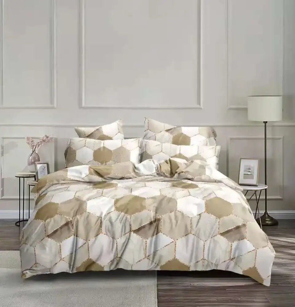Honeycomb marble brown & beige bedding set bedroom duvet cover