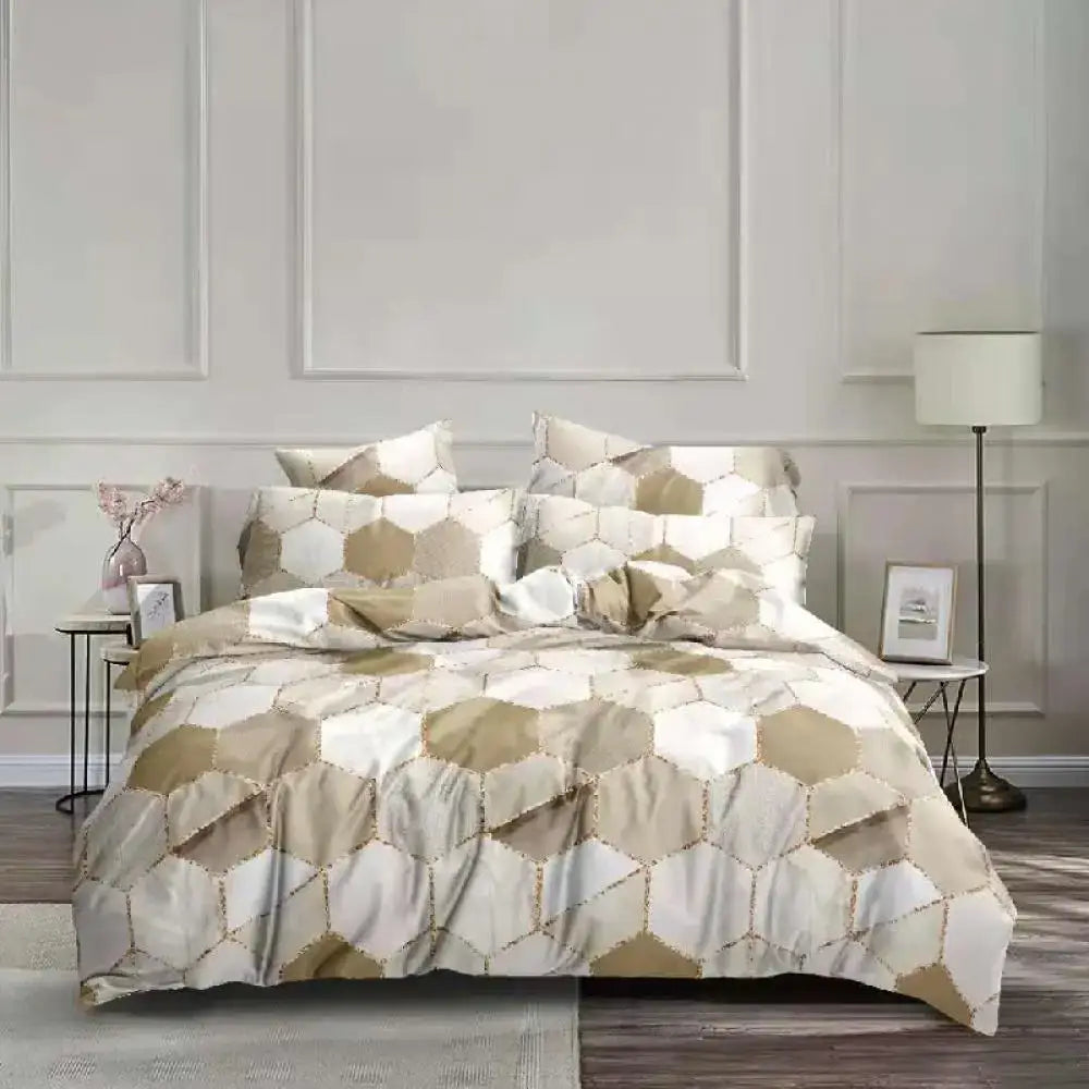 Honeycomb marble brown & beige bedding set bedroom duvet cover