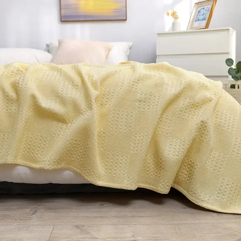 Honeycomb waffle cotton blankets light gray throw – bedroom decor