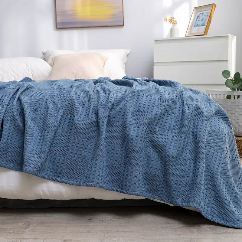 Honeycomb waffle cotton blankets light gray throw – bedroom decor