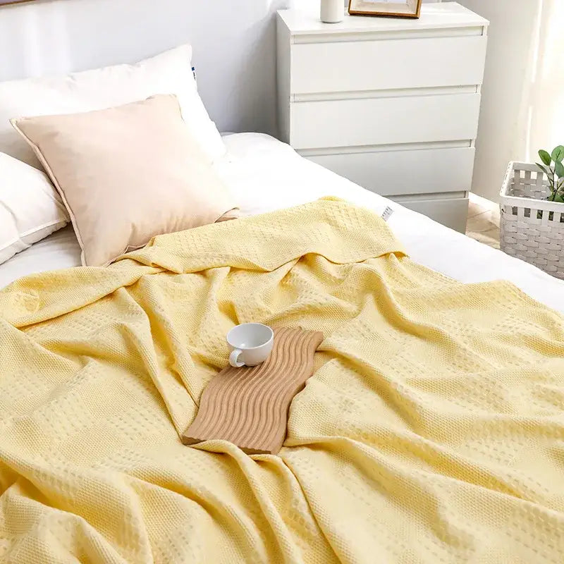 Honeycomb waffle cotton blankets light gray throw – bedroom decor