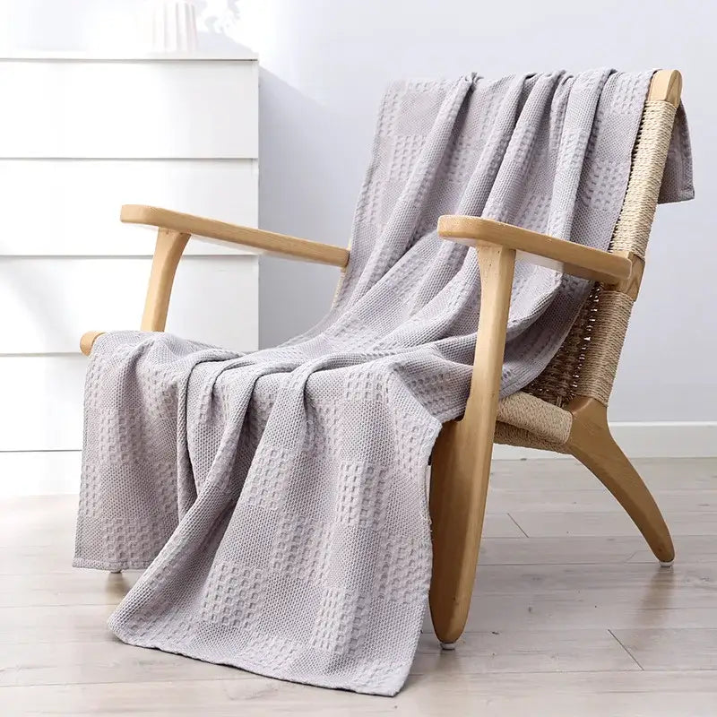 Honeycomb waffle cotton blankets light gray throw – bedroom decor