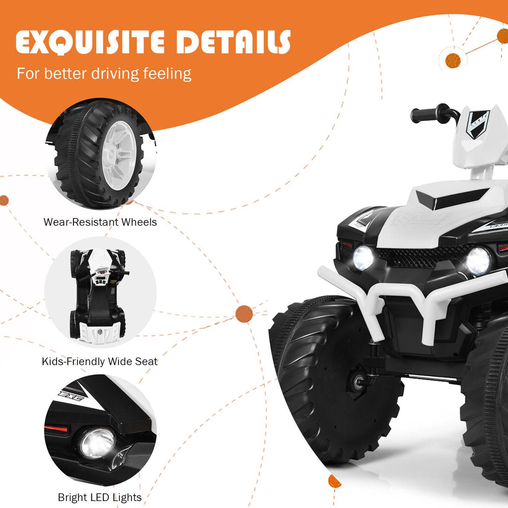 HoneyJoy 12V Kids ATV Quad Ride On Car with LED Light & Music - White