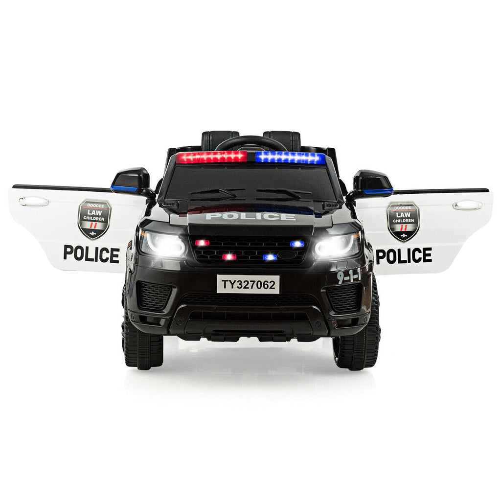 HoneyJoy 12V Kids Police Ride On Car with Remote Control, LED Lights, and Siren - Black