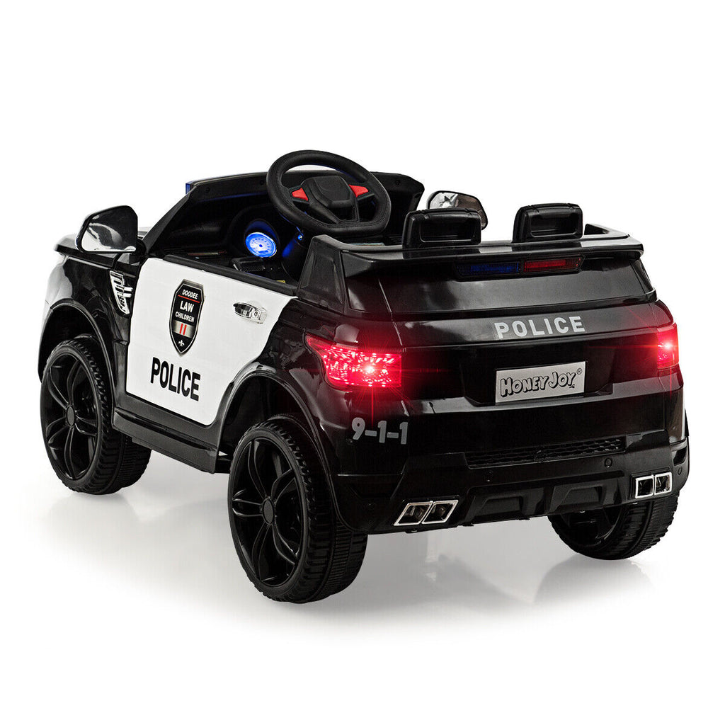 HoneyJoy 12V Kids Police Ride On Car with Remote Control, LED Lights, and Siren - Black