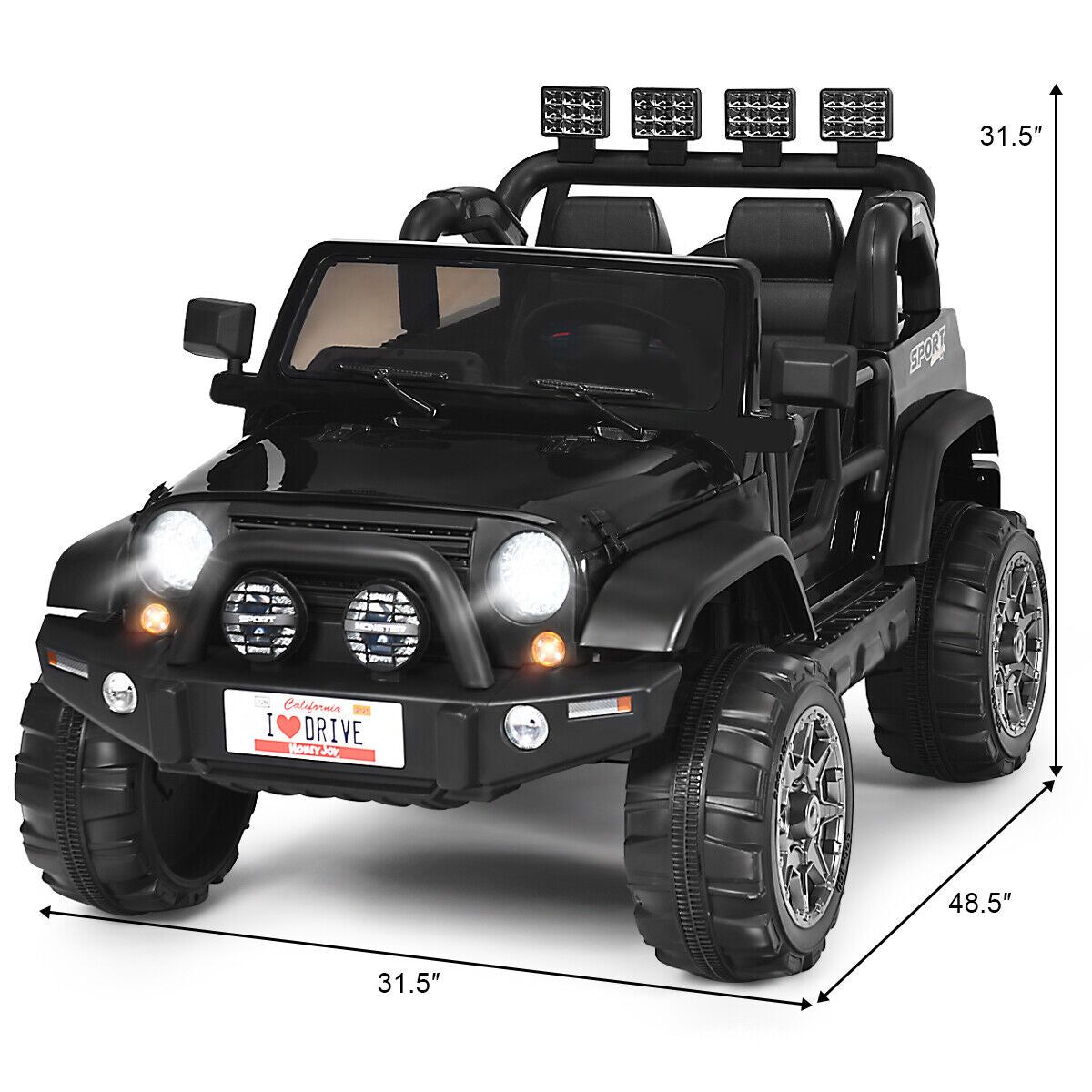 HoneyJoy 12V Kids Ride On Truck with Remote Control and Storage - Black