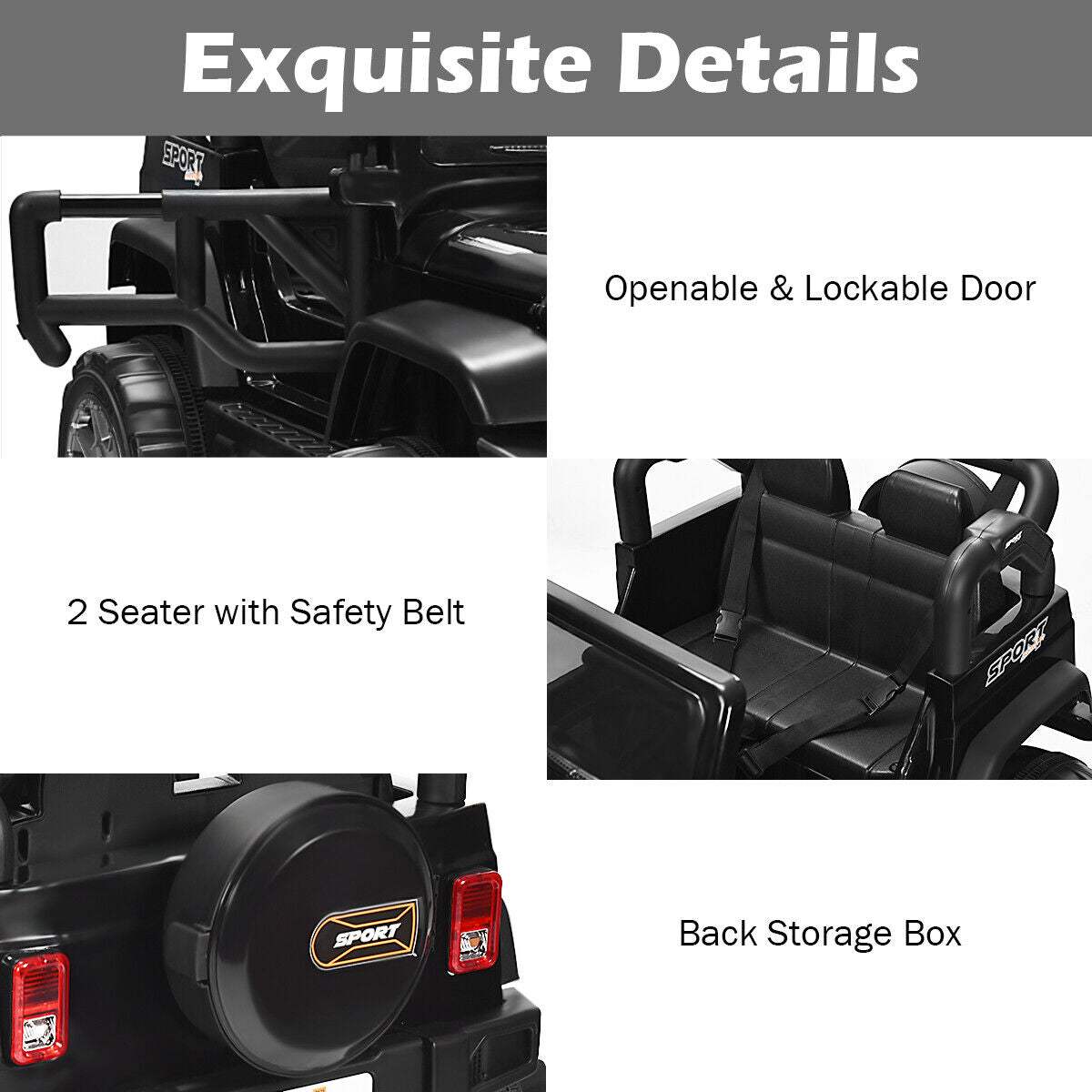HoneyJoy 12V Kids Ride On Truck with Remote Control and Storage - Black