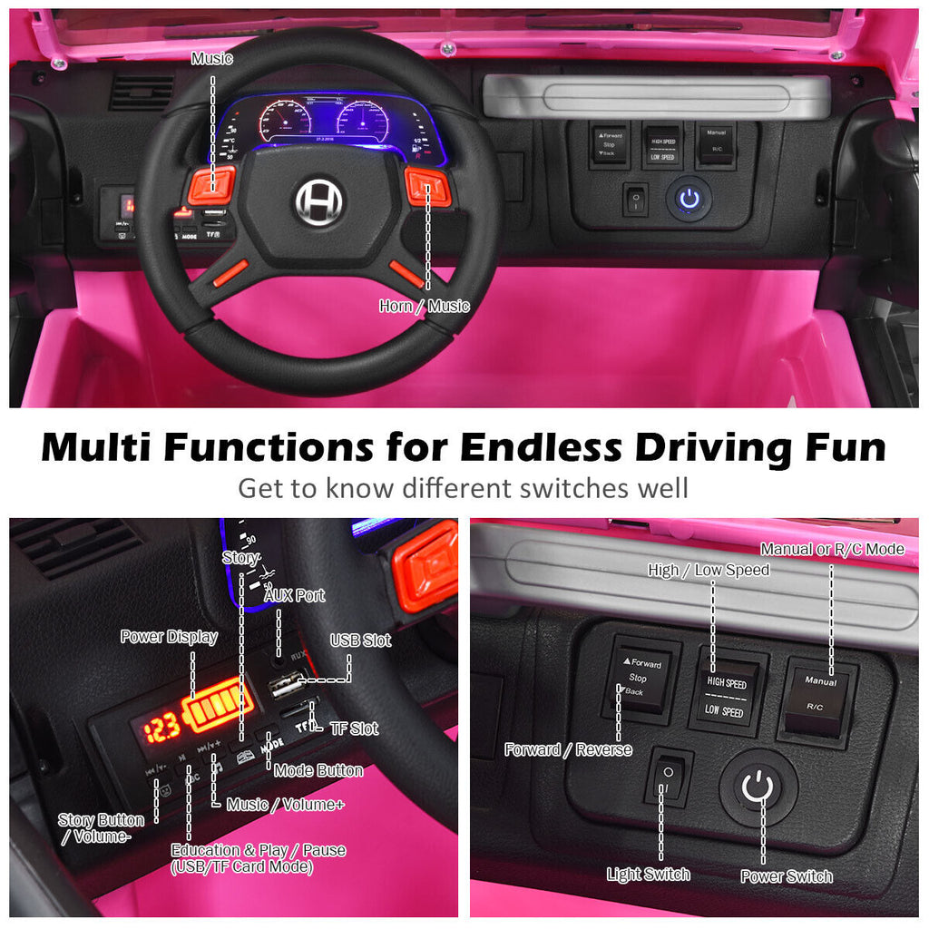 HoneyJoy 12V Kids Ride On Truck with Remote Control and Storage - Pink