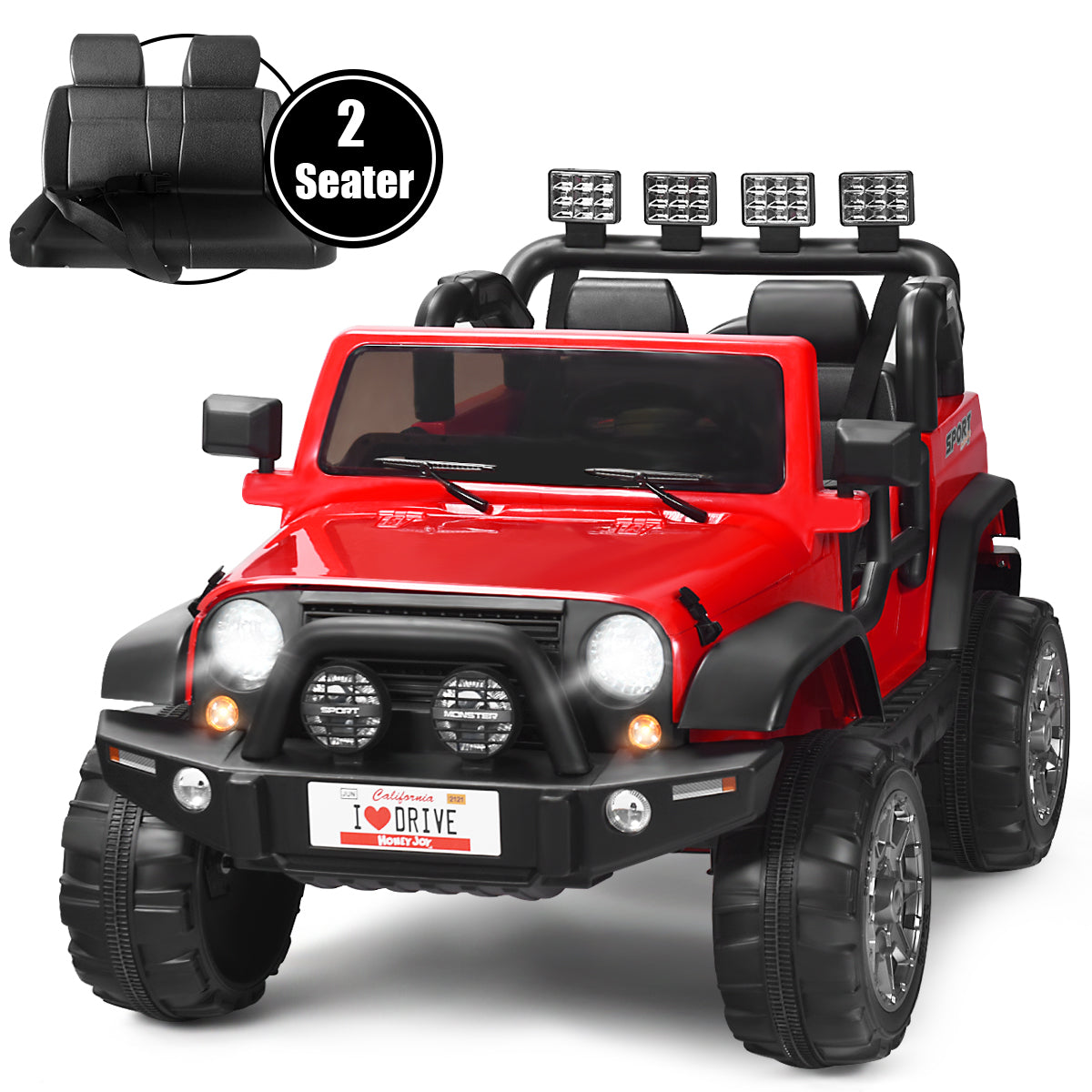 HoneyJoy 2 Seater Ride On Truck for Kids - 12V RC Electric Vehicle with Storage