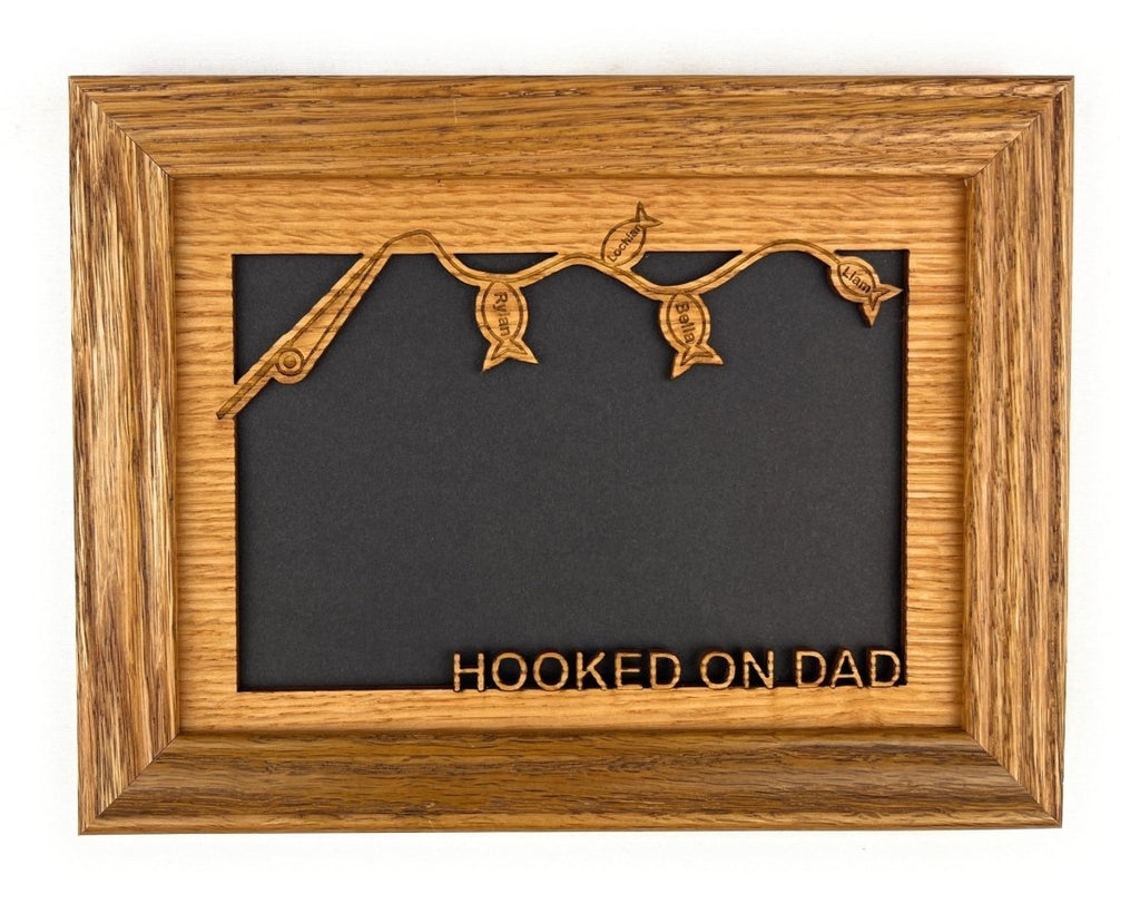 Hooked On Dad Picture Frame - Personalized with Kid's Names