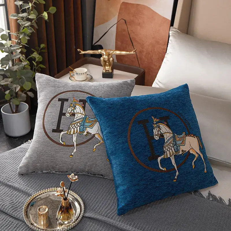 Horse embroidered jacquard pillow cover living room decor