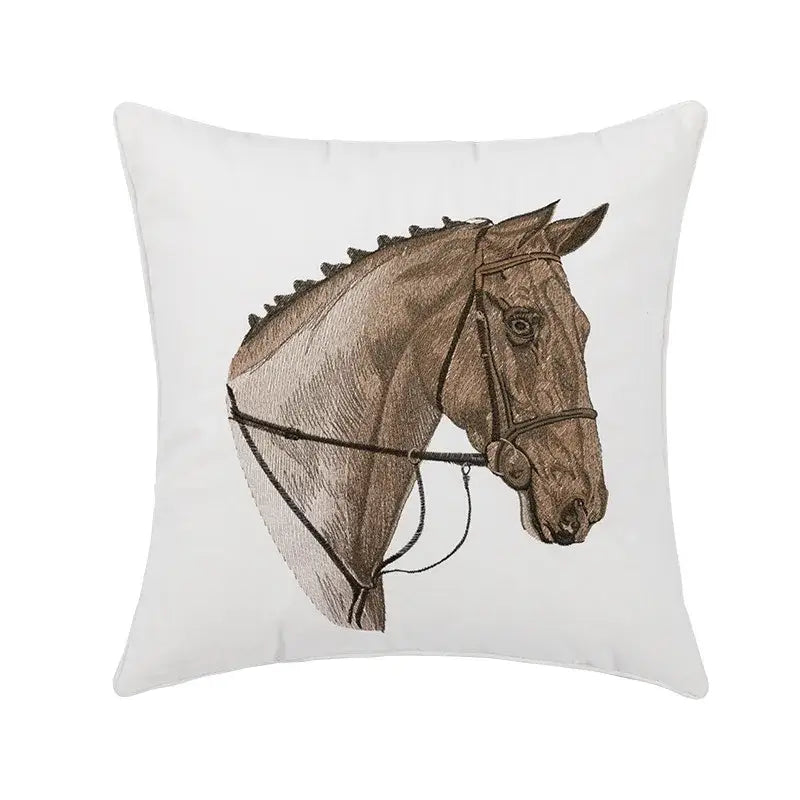 Horse head embroidery pillowcase brown & black living room decor