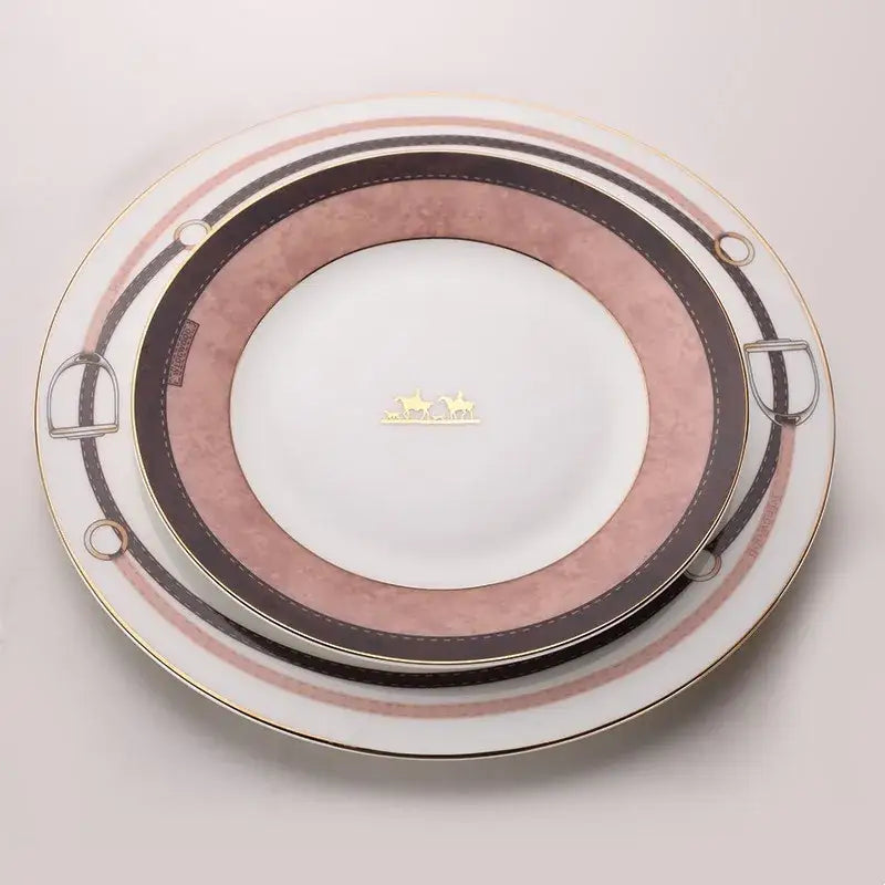 Horsebit pink & brown decorbites bone china tableware set dining room
