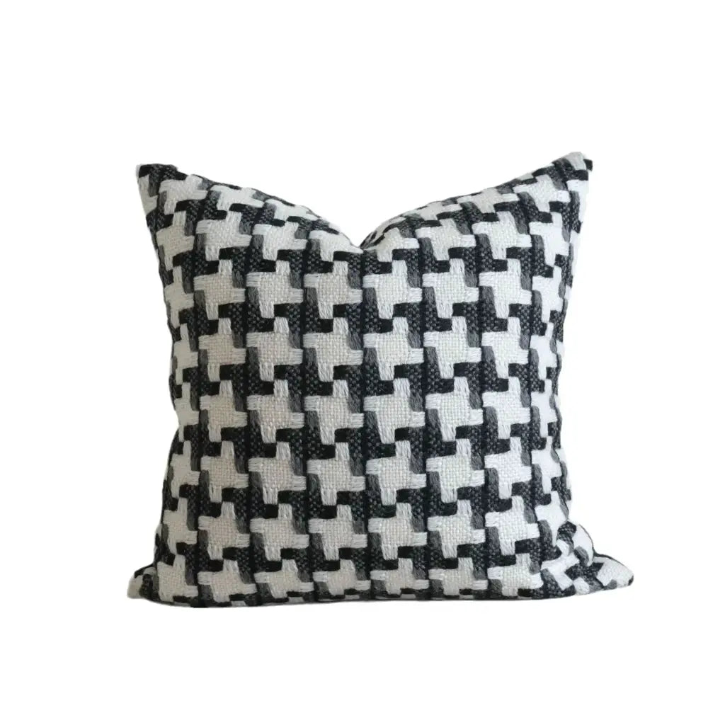 Houndstooth black & white crochet cushion cover living room decor