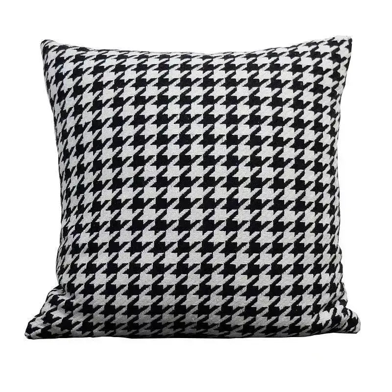 Houndstooth plaid pillow cover – black & white living room decor