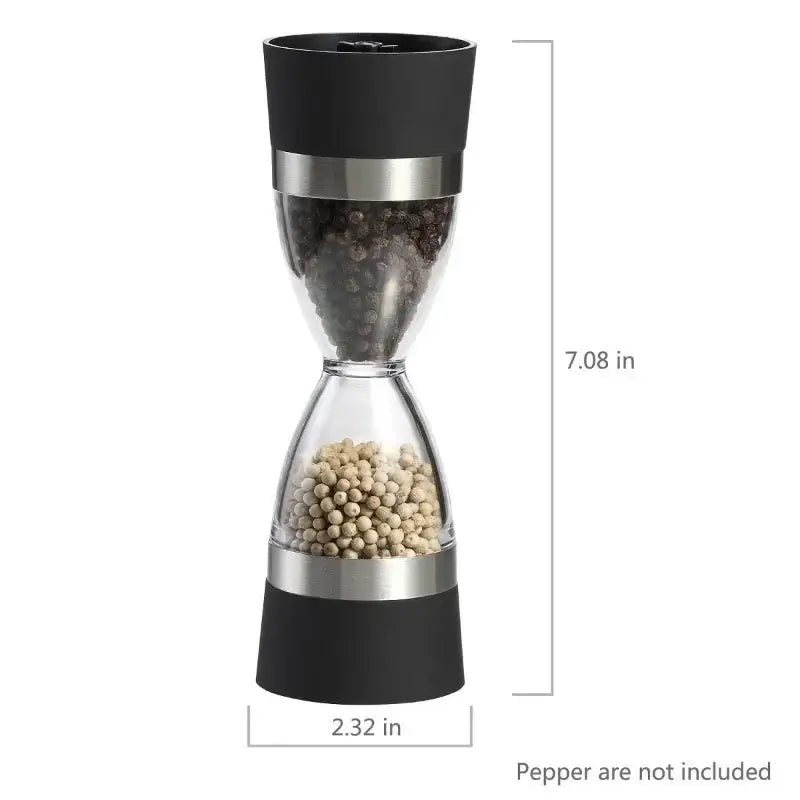 Hourglass shape black & stainless steel dual spice grinder kitchen