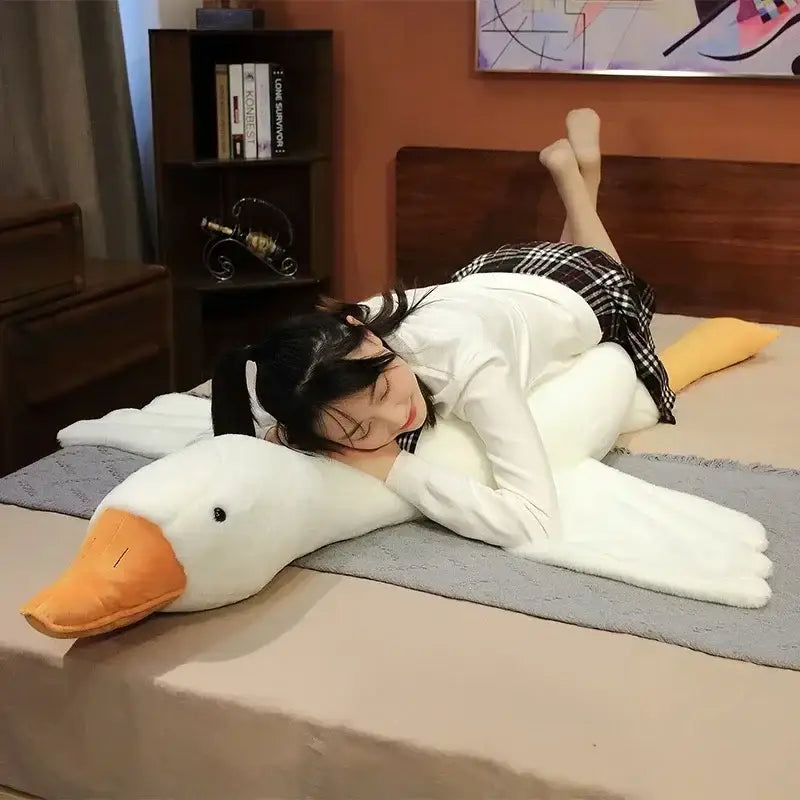 Huge goose body pillow plush white stuffed animal bedroom decor