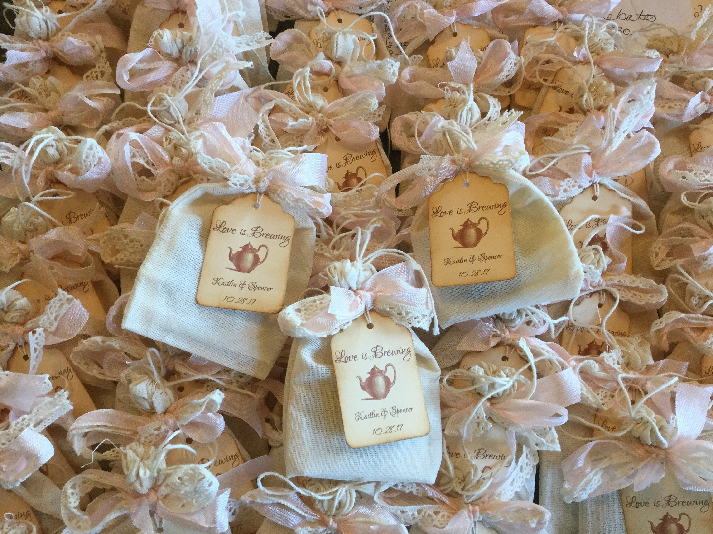 Tea Party Favor-Two Organic Teas in a Muslin Bag with Ribbons-Wedding-Bridal Shower-Baby Shower-Belle Savon Vermont