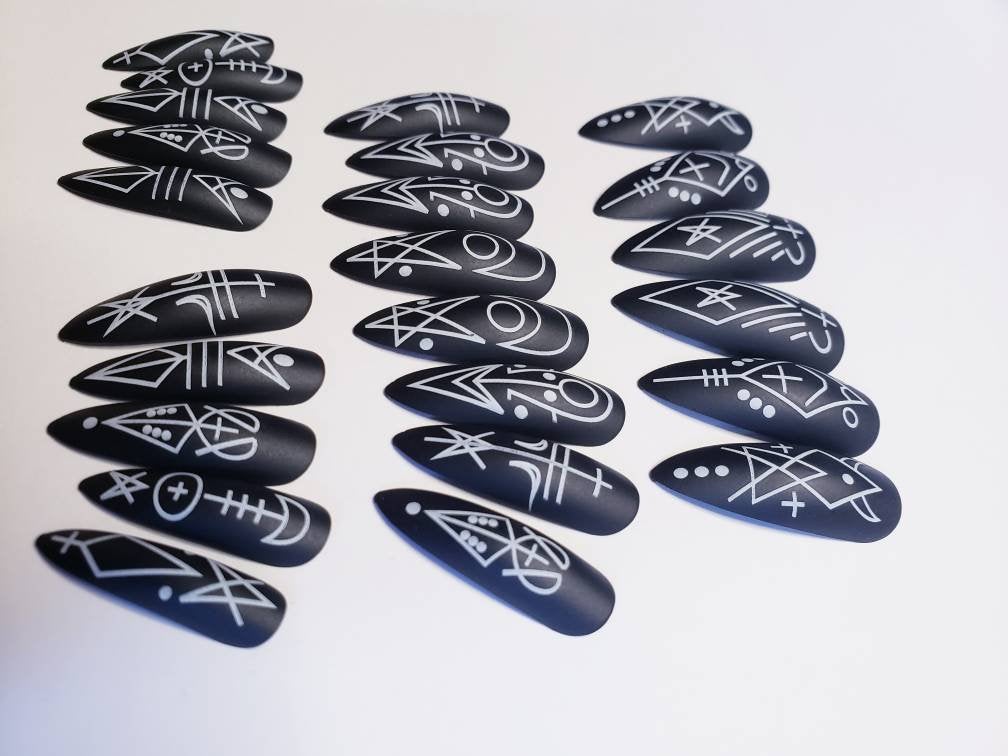 24 Goth Matte Black Long Press on Nails Witchy nails Halloween