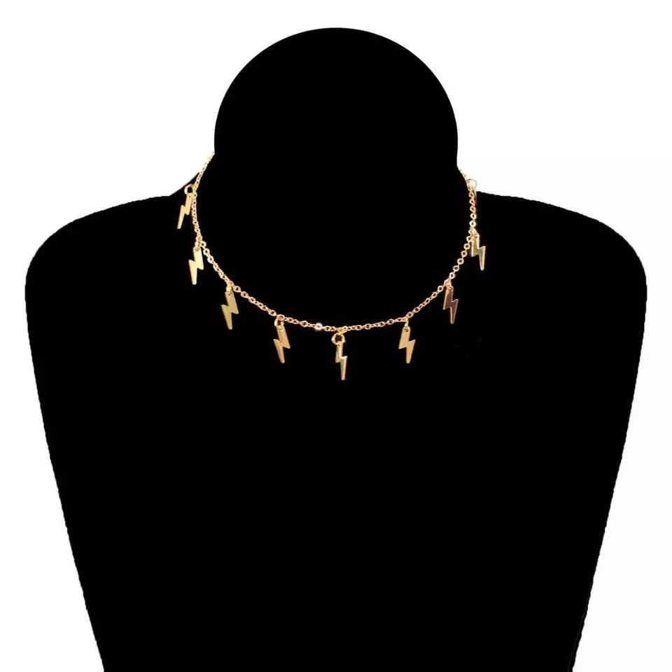 Lightning Bolt Choker Necklace - Silver or Gold Charm Chain