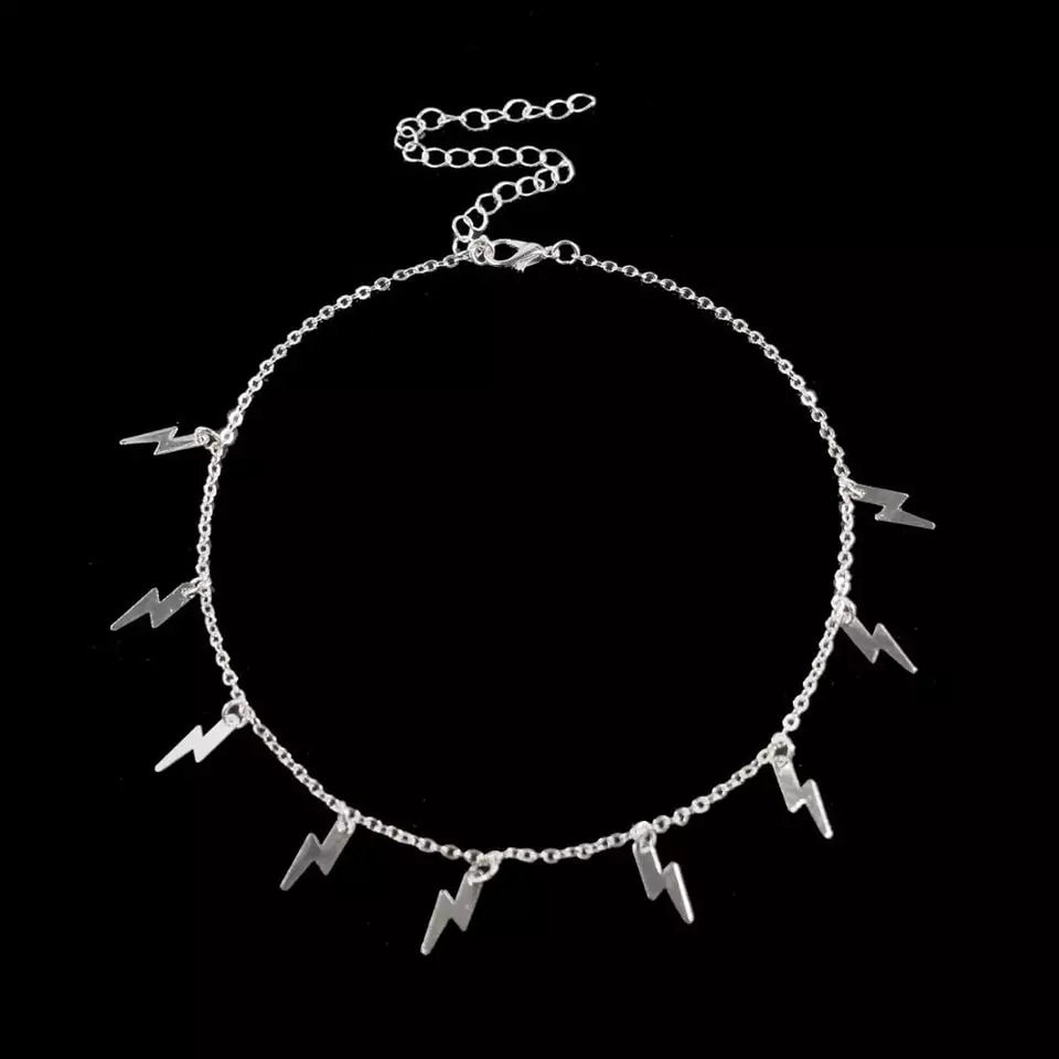Lightning Bolt Choker Necklace - Silver or Gold Charm Chain