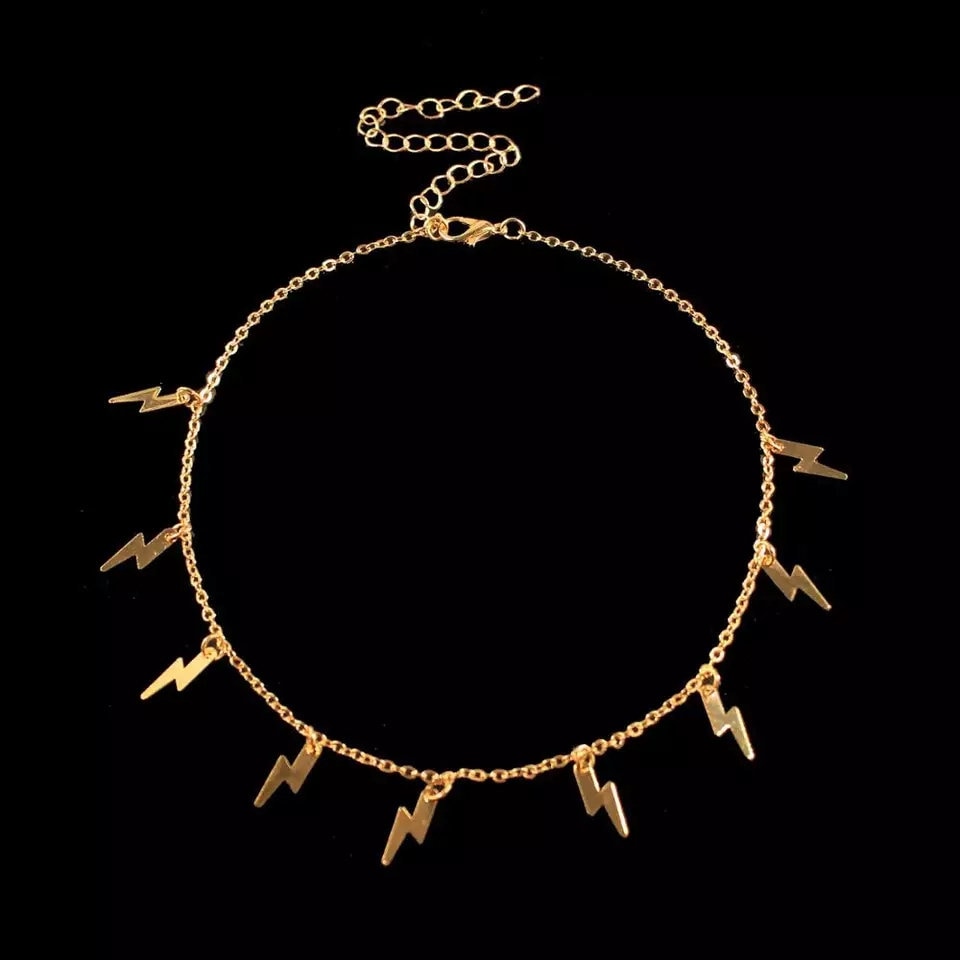 Lightning Bolt Choker Necklace - Silver or Gold Charm Chain