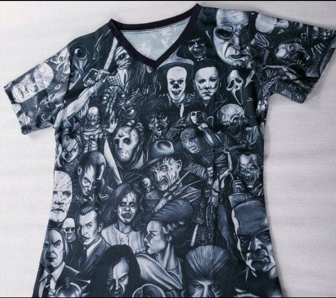 Limited Stock Horror Movie Shirt – Freddy Jason Creature Collage Black Jersey