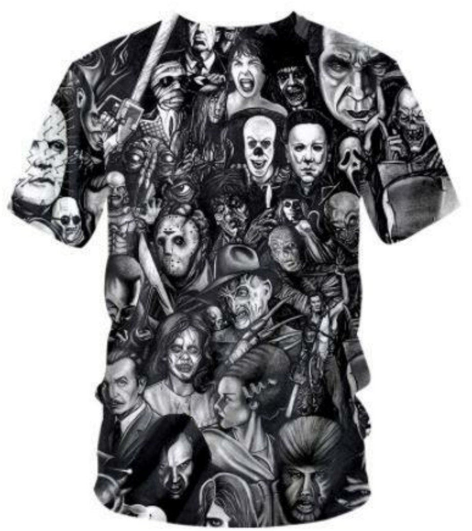 Limited Stock Horror Movie Shirt – Freddy Jason Creature Collage Black Jersey