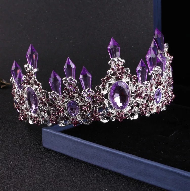 Crystal Tiara – Elegant Purple Amethyst Queen Crown & Bridal Wedding Headdress