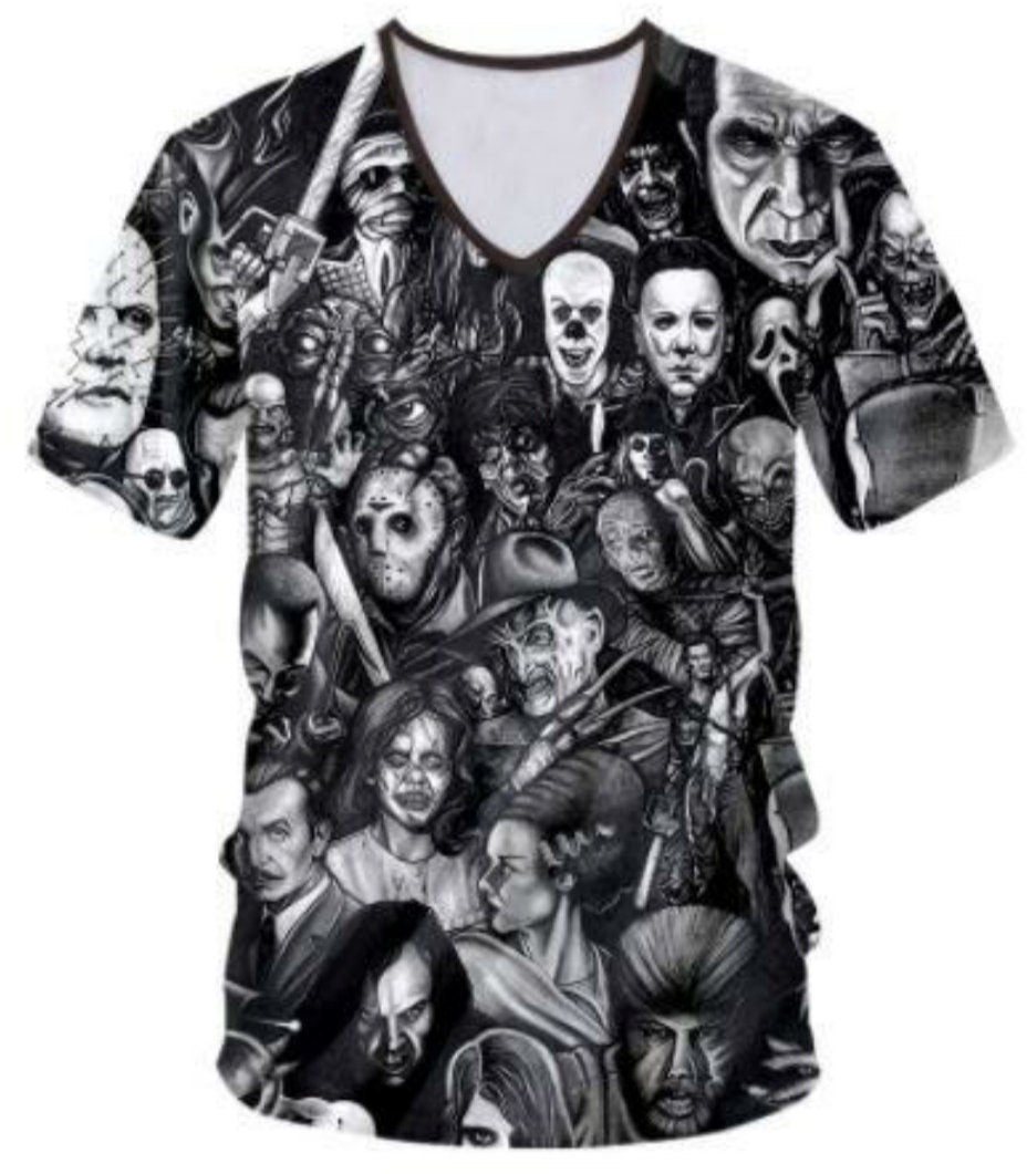 Limited Stock Horror Movie Shirt – Freddy Jason Creature Collage Black Jersey