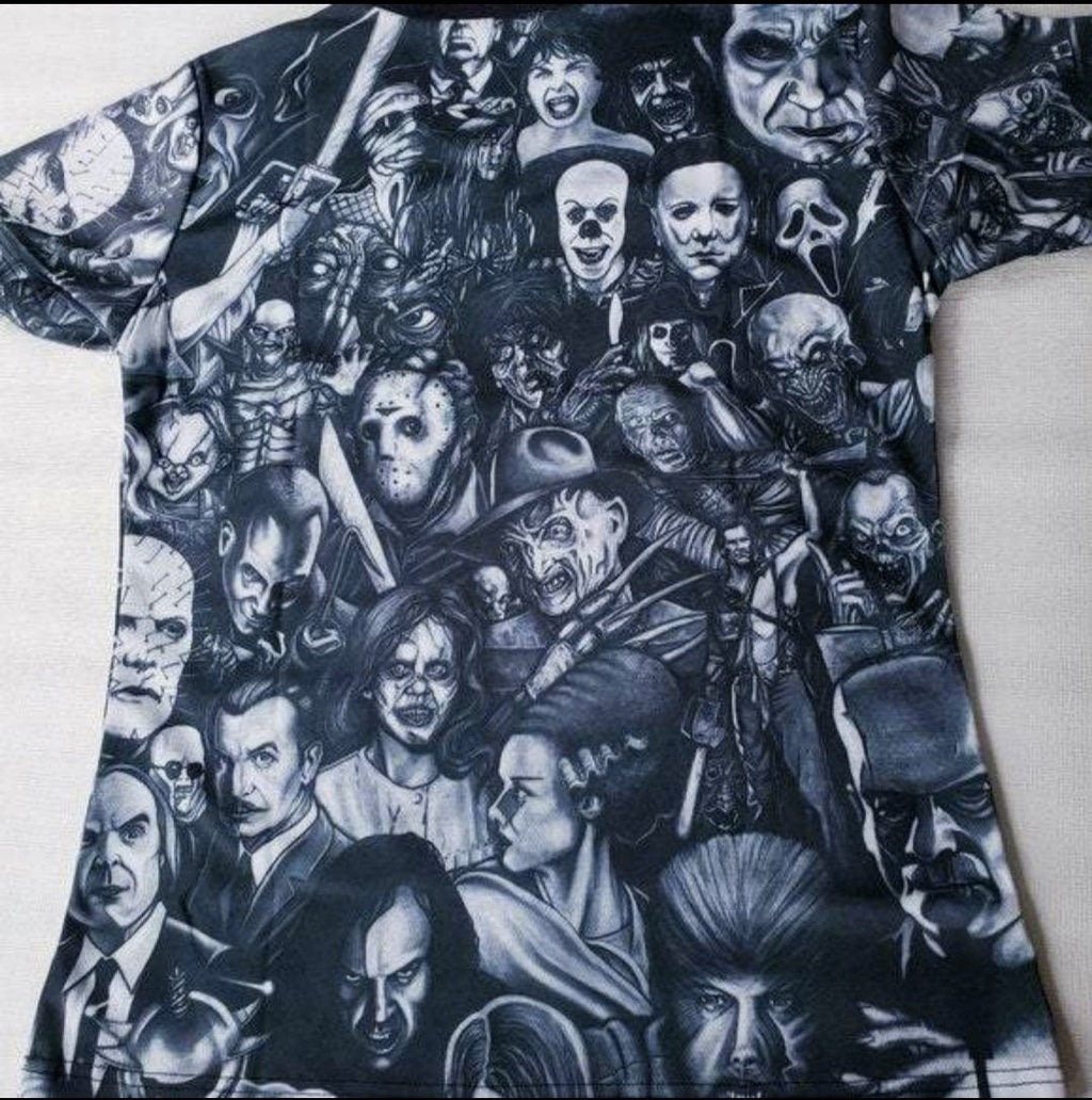 Limited Stock Horror Movie Shirt – Freddy Jason Creature Collage Black Jersey