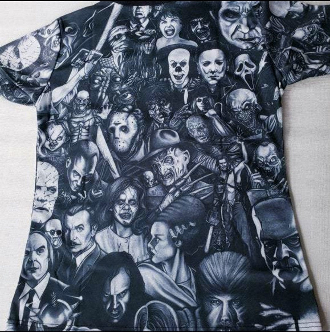 Limited Stock Horror Movie Shirt – Freddy Jason Creature Collage Black Jersey