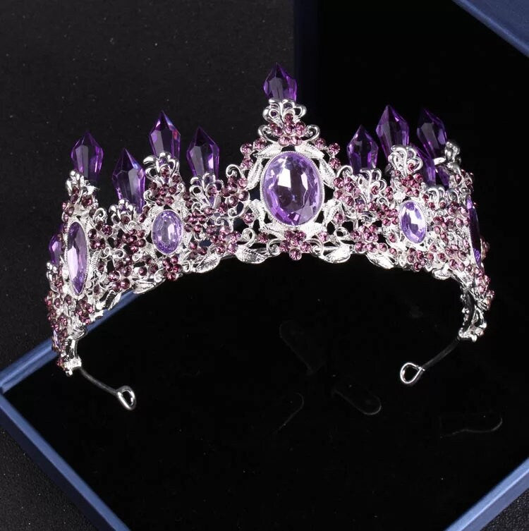 Crystal Tiara – Elegant Purple Amethyst Queen Crown & Bridal Wedding Headdress