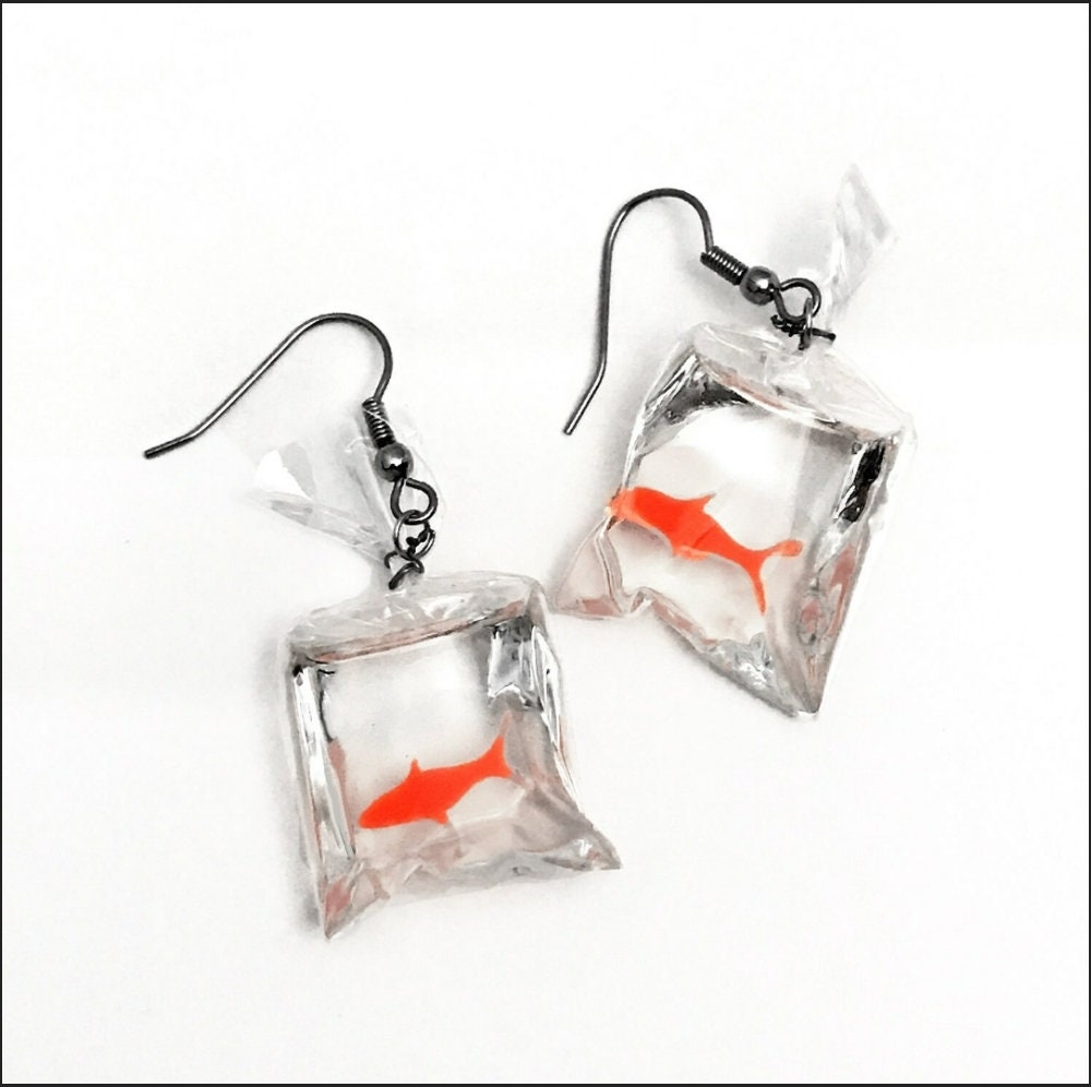 Goldfish Earrings Carnival Bag Clear Dangle Kawaii Funny Fish Bowl Clear Jewelry
