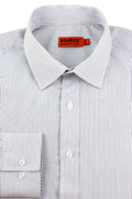 Men's Slim Fit Cotton Dress Shirt: Deep Blue Bar Plaid