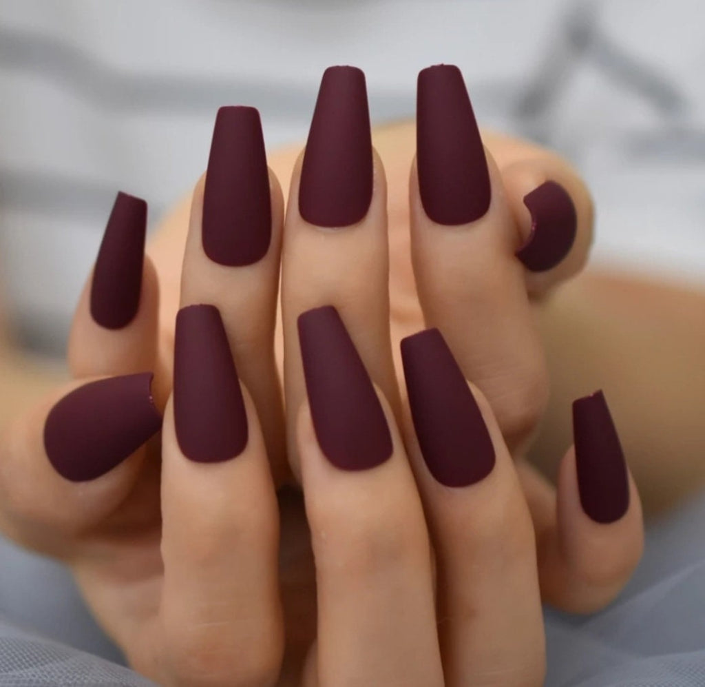 Long Matte Coffin Press On Nails | Burgundy Wine & Mulberry Set by Surethings