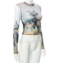 Metal head goth Sheer Mesh Going out tops for women Long Sleeve Soft Stretchy see through goth alt spooky babe goat ram