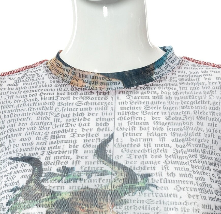 Metal head goth Sheer Mesh Going out tops for women Long Sleeve Soft Stretchy see through goth alt spooky babe goat ram