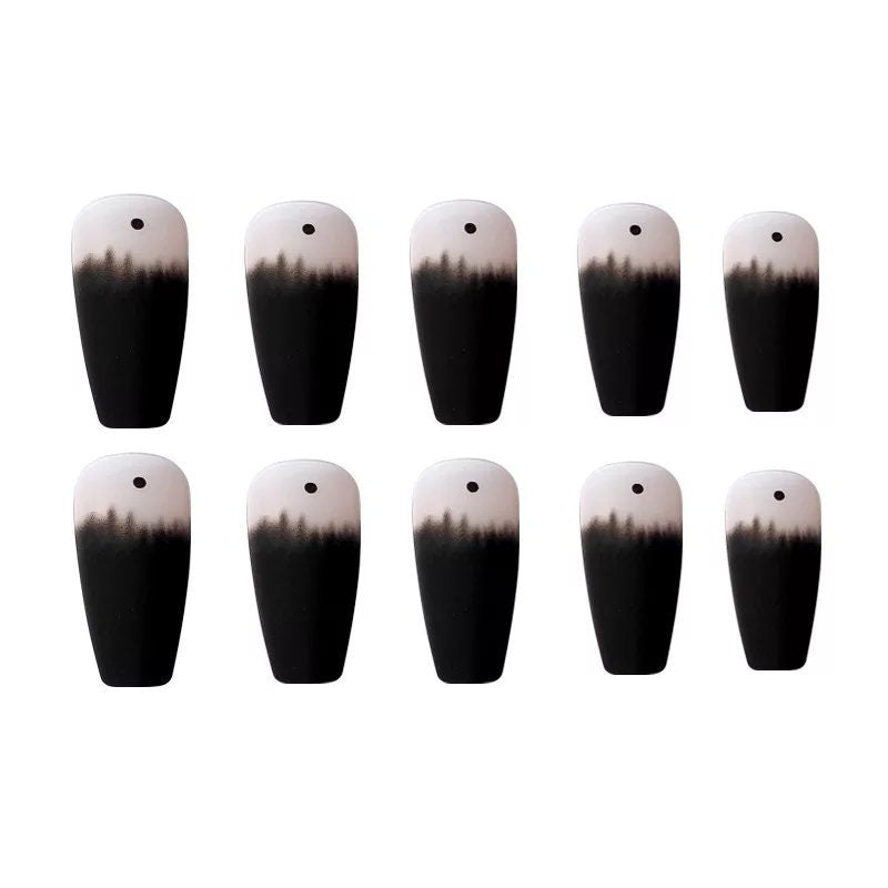 24PCS  Matte Goth Black Press On Nails – Frosted Coffin Long Glue-On Kit with Glass Detail