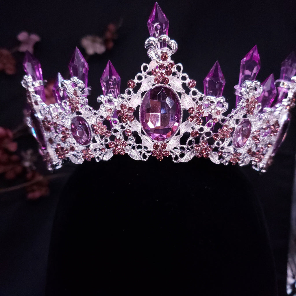 Crystal Tiara – Elegant Purple Amethyst Queen Crown & Bridal Wedding Headdress