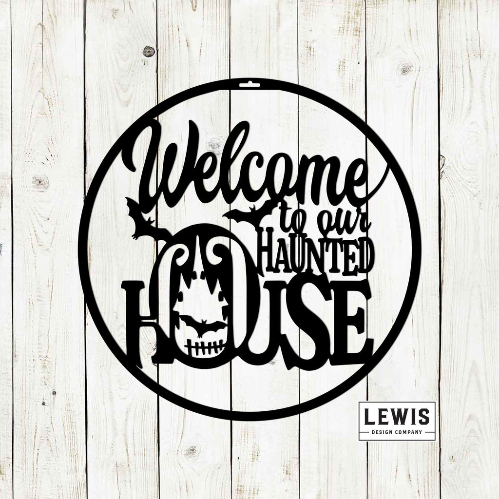 Welcome to Our Haunted House Metal Door Hanger | Halloween Decor