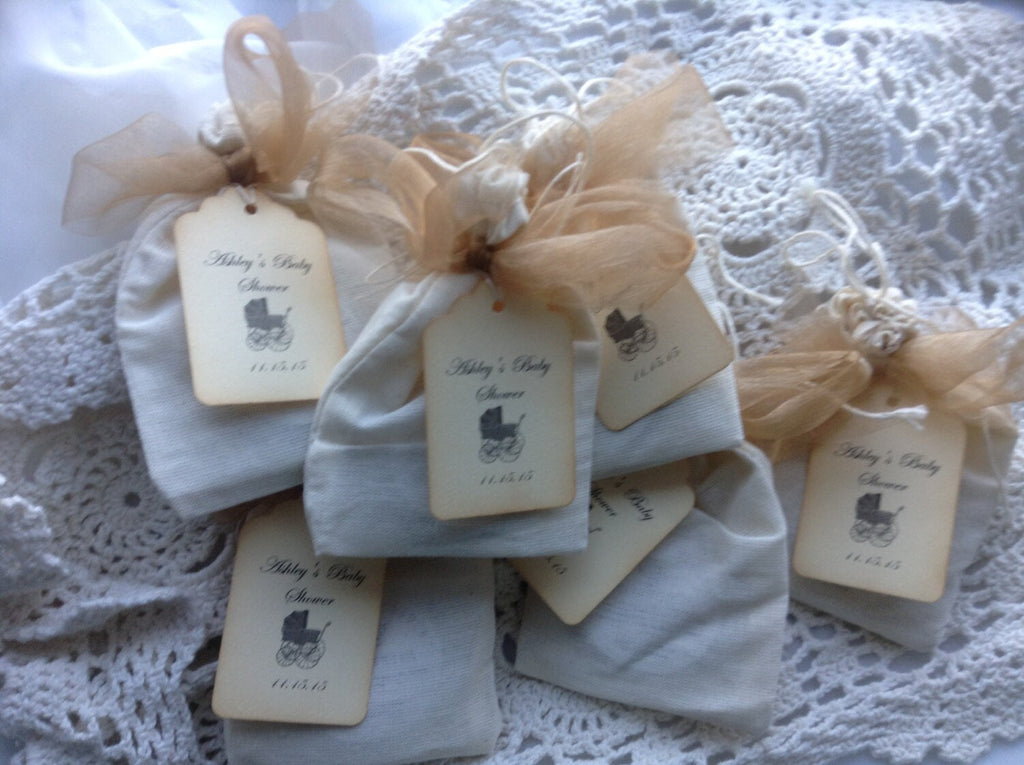 Tea Party Favor-Two Organic Teas in a Muslin Bag with Ribbons-Wedding-Bridal Shower-Baby Shower-Belle Savon Vermont