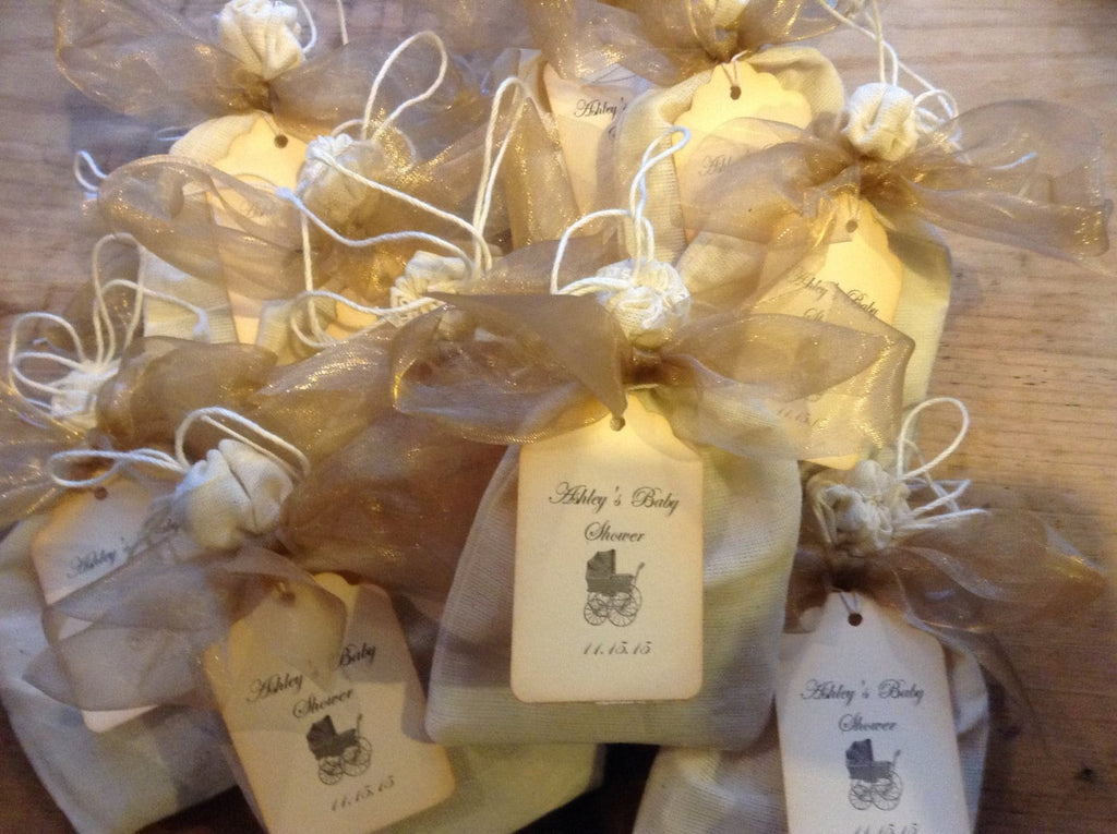 Tea Party Favor-Two Organic Teas in a Muslin Bag with Ribbons-Wedding-Bridal Shower-Baby Shower-Belle Savon Vermont