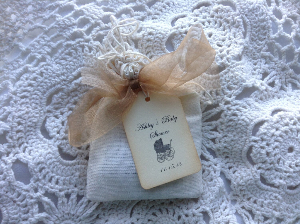 Tea Party Favor-Two Organic Teas in a Muslin Bag with Ribbons-Wedding-Bridal Shower-Baby Shower-Belle Savon Vermont