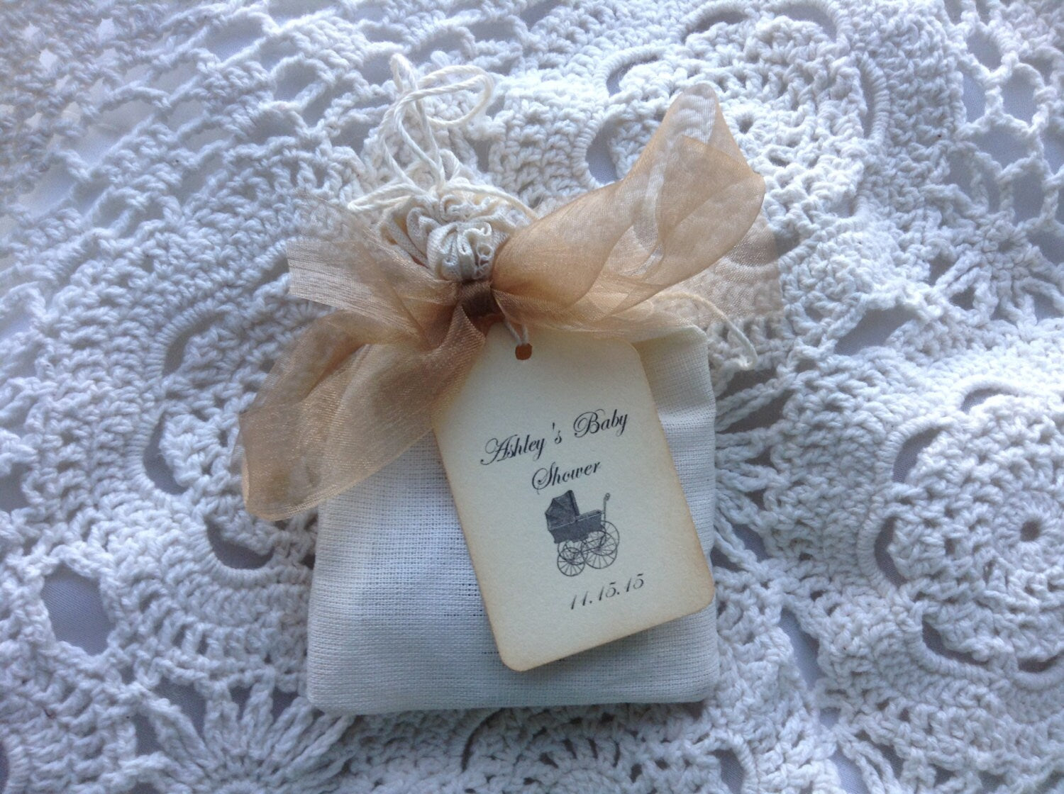 Tea Party Favor-Two Organic Teas in a Muslin Bag with Ribbons-Wedding-Bridal Shower-Baby Shower-Belle Savon Vermont