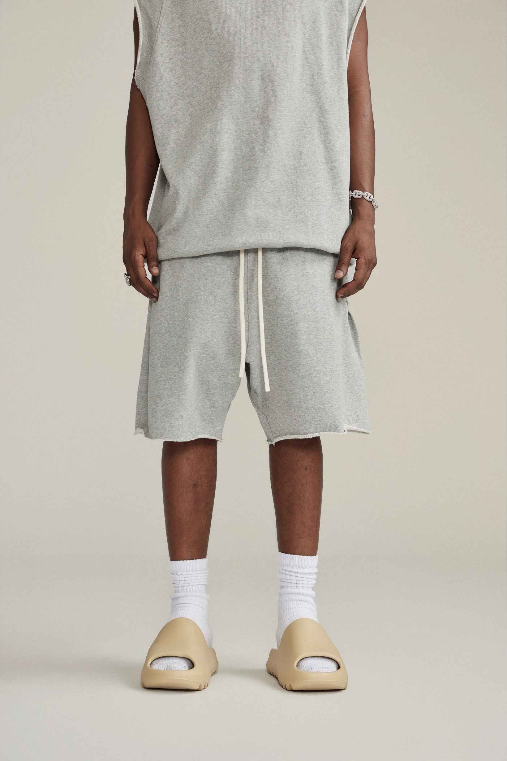 410GSM Men's Distressed Vintage-Wash Raw-Hem Shorts